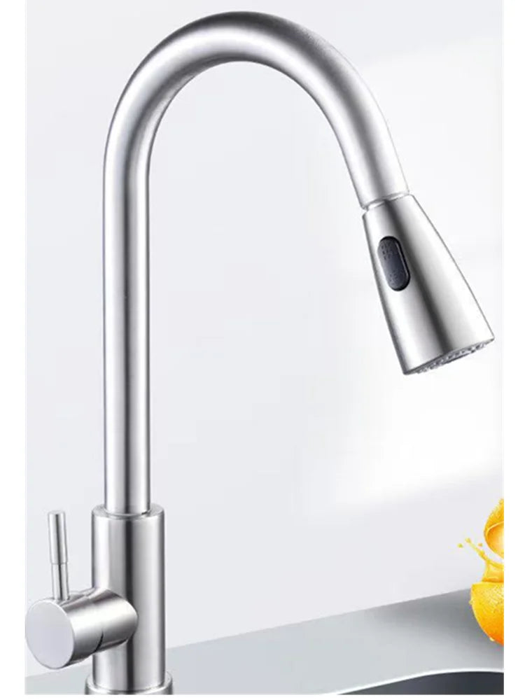 Stainless Steel Kitchen Faucet Single Hole Pull Out Spray 360° Swivel Sink Faucet High Arc Modern Design