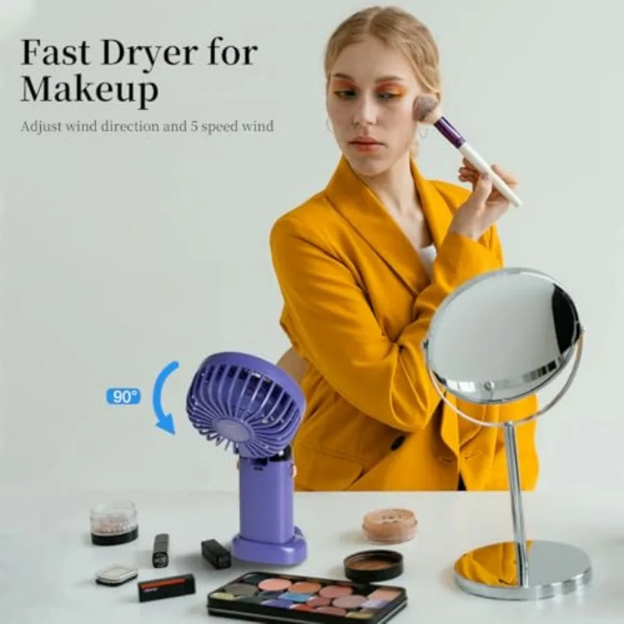 Portable Handheld Fan, 12 hours, Upgrade 3200mAh Portable Fan with LED Display, 90° Foldable, 5 Speed Wind, Hand Held/Neck/Desk