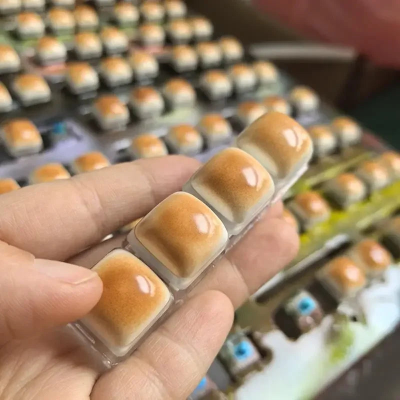 Bread Keycap Stress Relief shine Clicker Keychain Mechanical Keyboard Button Decompress Fingertip Keyring fidget toy sensory toy