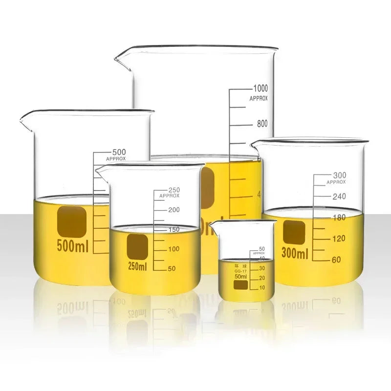 Lab Borosilicate GLass beaker  Graduated Beakers Measuring Glass Cup Chemical Experiment Laboratory Equipment Multiple Capacity