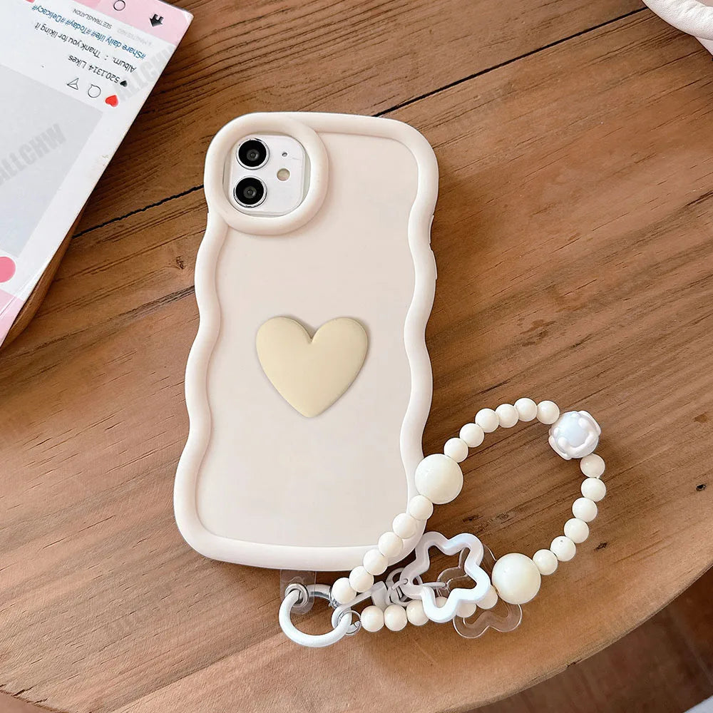 3D Love Heart Wave Border Soft Case For iPhone 16 15 14 Plus 13 12 11 Pro Max X XR XS MAX 6S 6 7 8 Plus SE2 SE3 SE 2020 Cover
