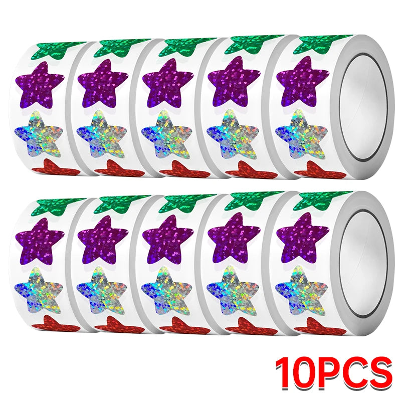 500/1000PCs Colorful Star Adhesive Stickers Kawaii Animal Scrapbook Reward Sticker Roll Labels for Kids Gift DIY Art Supplies