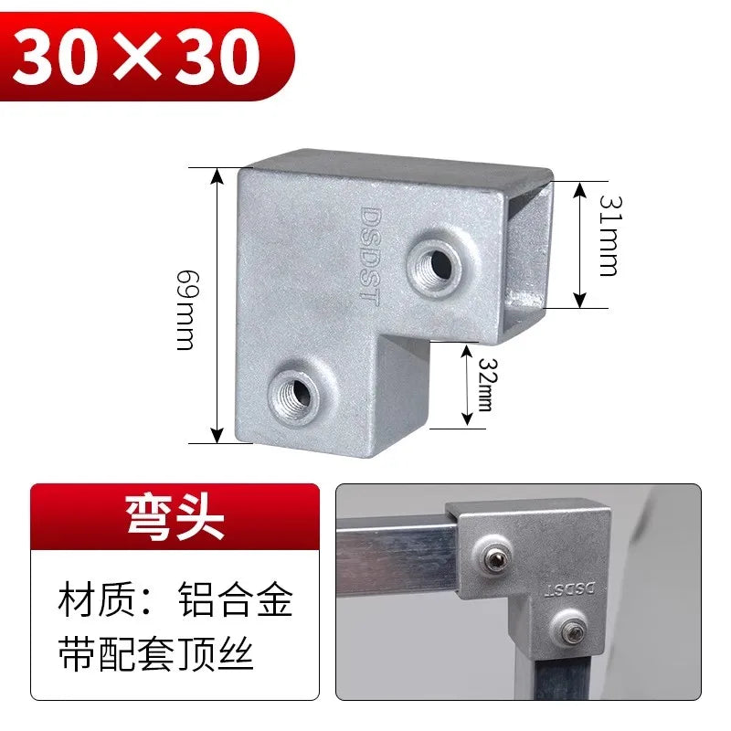 20/25/30mm Square Tube Connectors Galvanized Aluminum Alloy Square Tube Connector Tee Fasteners Square Steel Fixed Clips