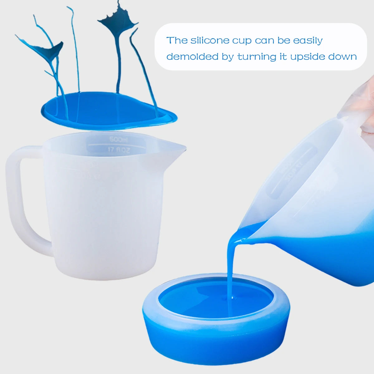 500ML Silicone Measuring Cup with Handle for DIY Mixed Epoxy Resin Pigment Crafts Making Tools Reused Easy to Clean Scale Cup