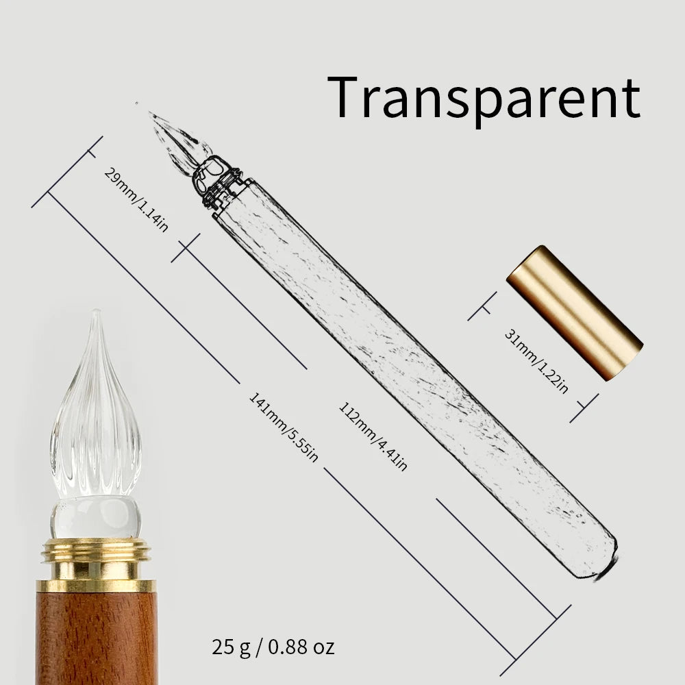 SeamiArt 1pc Wood Handle Glass Dip Pen for Calligraphy Students Writing Stationery Gift Fountain Pen Stationery Supplies
