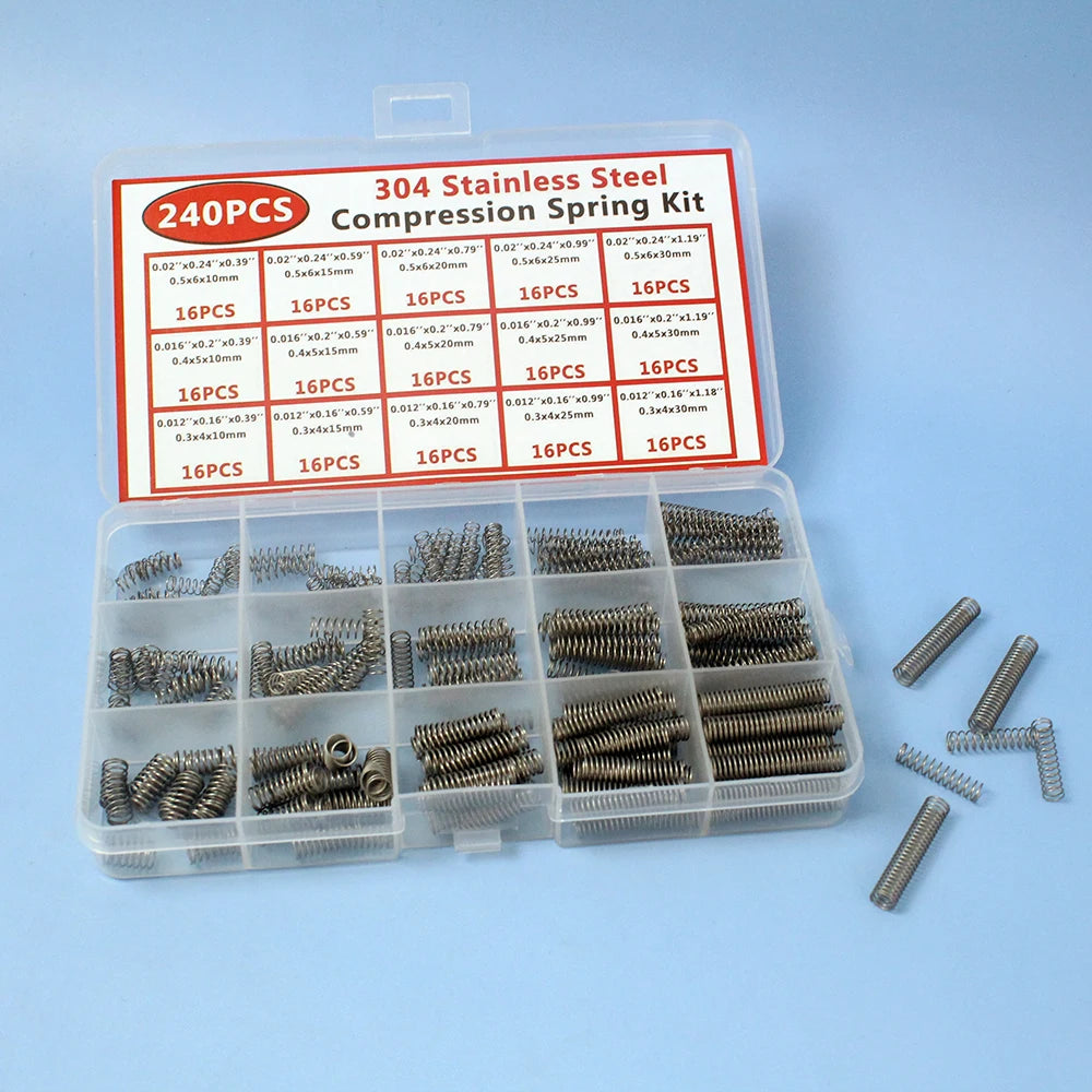 Professional 240pcs Springs Assortment Kit with 15 Sizes Stainless Steel Galvanized Mini Compression/Extension/Torsion Springs