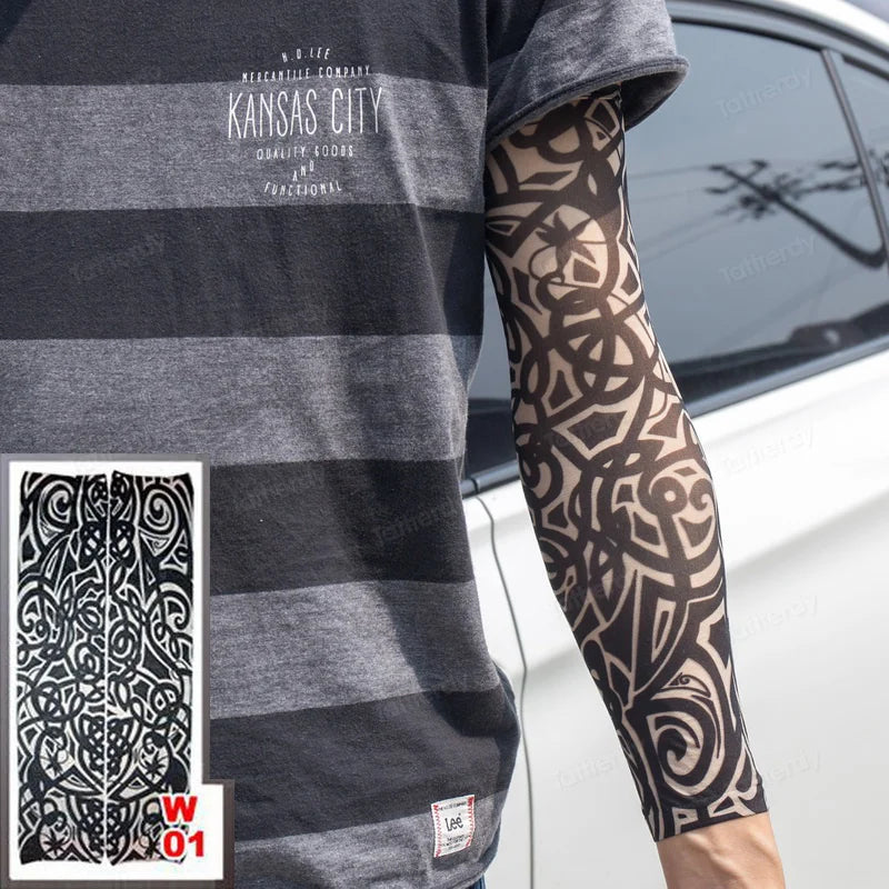 1Pc Unisex Summer Fake Tattoo Arm Sleeves for Men Unisex Women Sunscreen Arm T shirt UV Protection Hip Hop Punk Slip On Tattoo