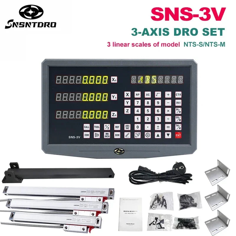 SNS-3V Display Milling Lathe Machine DRO Digital Readout AC110V/220V and 3 Pieces 0-1000mm Linear Scale Displacement Encoder