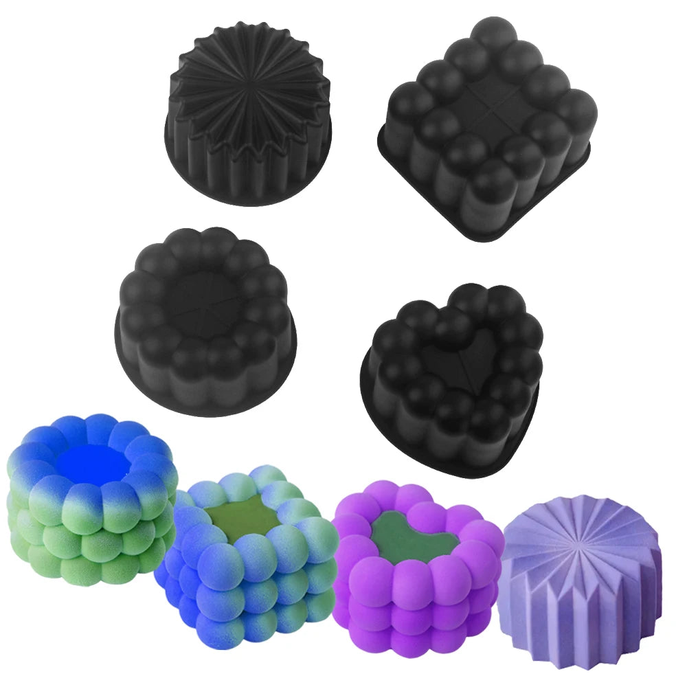 Heart Shaped Cylindrical Square Texture French Mousse Cake Mould Silicone Soap Mold Jelly Pudding Dessert Tools Kitchen Bakeware