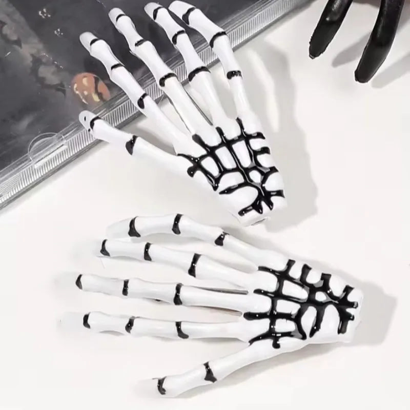 Halloween Skeleton Hands Hair Clips 2Pcs Gothic Punk Rock Accessories for Women Devil Party  Hair Pin Girl Hair Accessoires