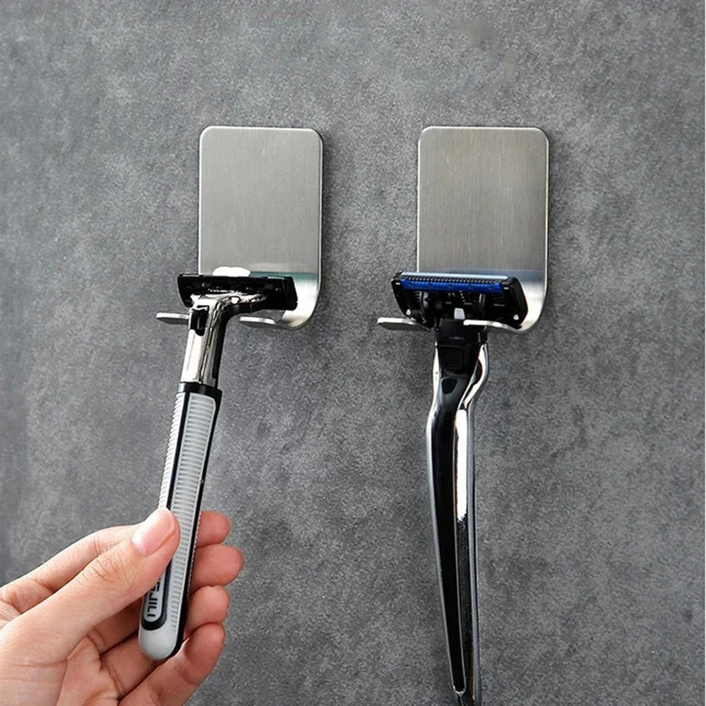 2pcs 304 Stainless Steel Hook Bathroom Razor Holder Shelf Shaving Razor Storage Rack Waterproof Men Shaving Shaver Razor Stand