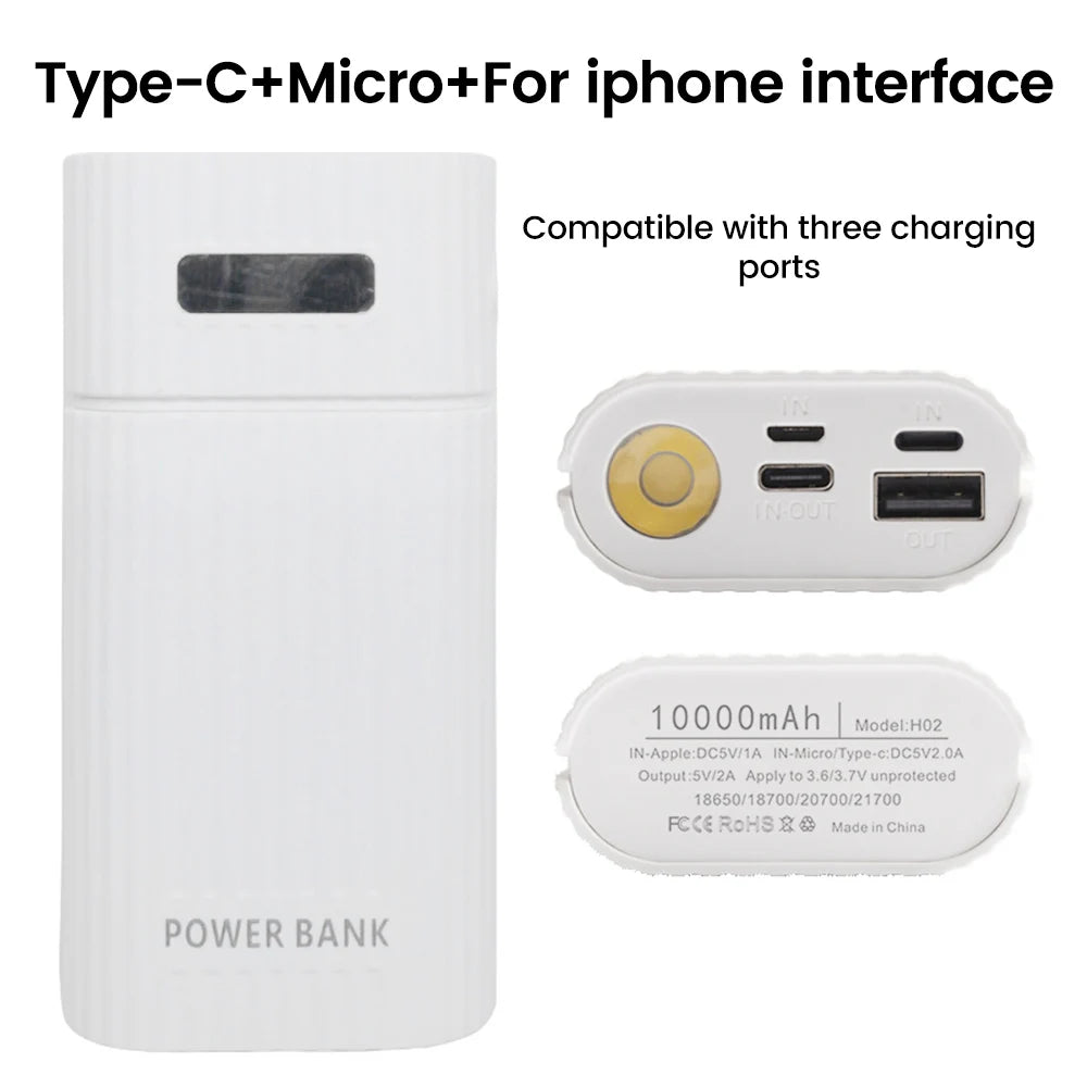 Power Bank Case for 18650/18700/20700/21700 Battery Pack No Soldering Fast Charging Charger DIY USB Power Bank for Cellohone