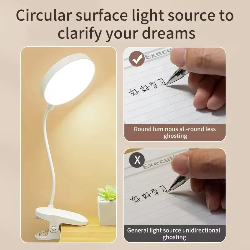 Led Table Lamp USB Rechargeable Night Light with Folding Clamp Study Stand Read Lamp Touch 3 Modes Dimming Eye Protection Light