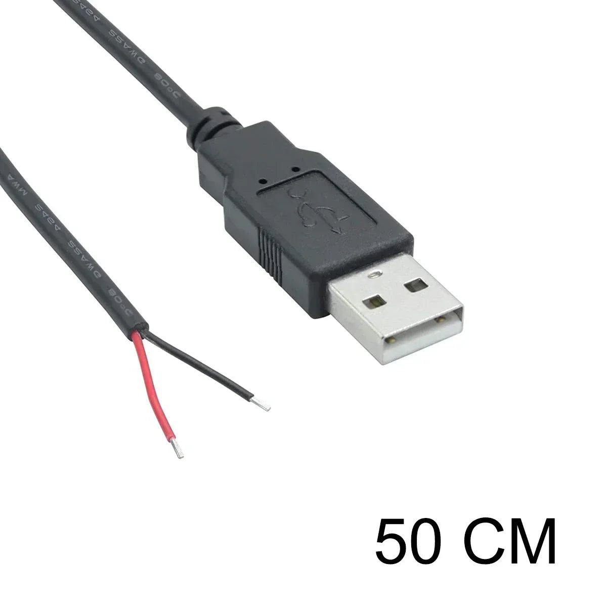 USB A Male 2 Pin Bare Wire USB 5V 3A Pigtail Open End Power Cable for Small Fan USB Equipment Installed Replace Repair DIY Cord