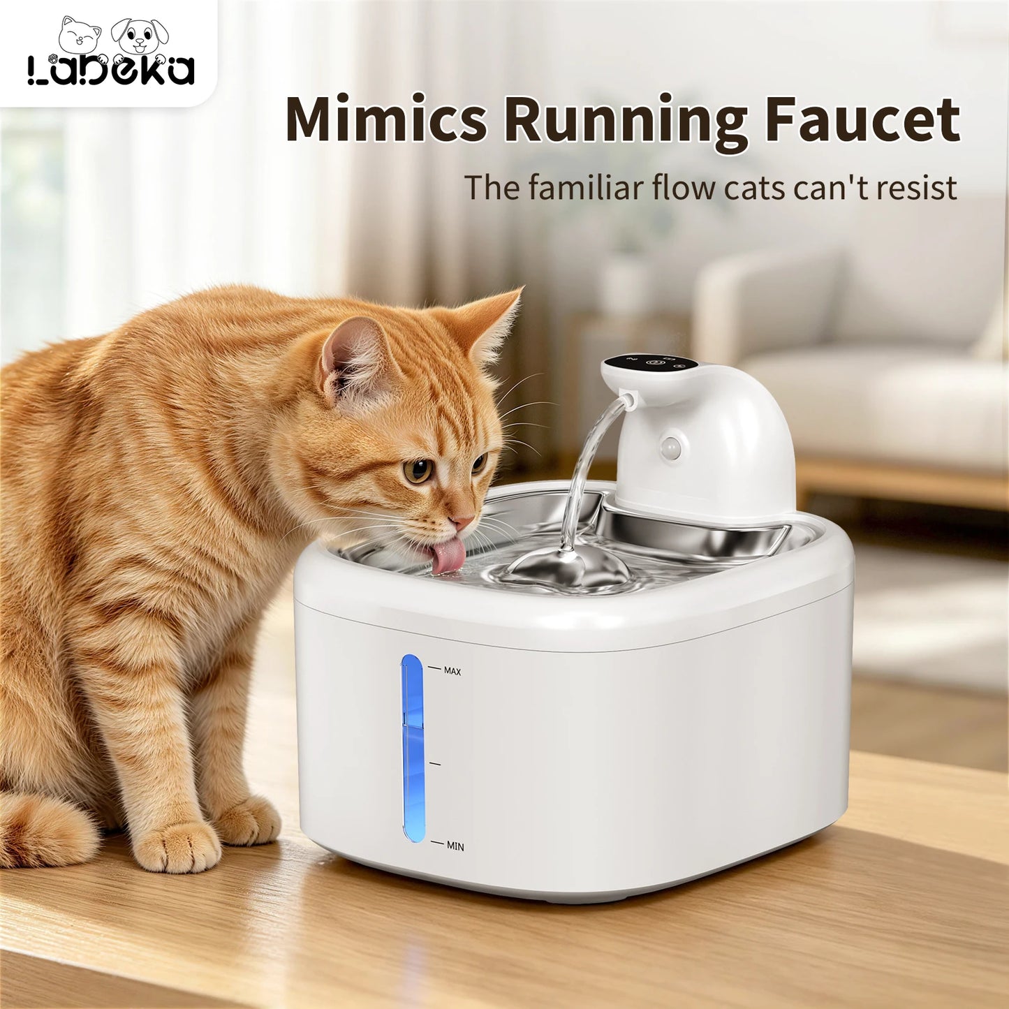 3.5L Cat Water Fountain Wireless Pet Water Dispenser With Stainless Steel Pallet 4000mAh Battery Motion-Sensing Water Dispensing