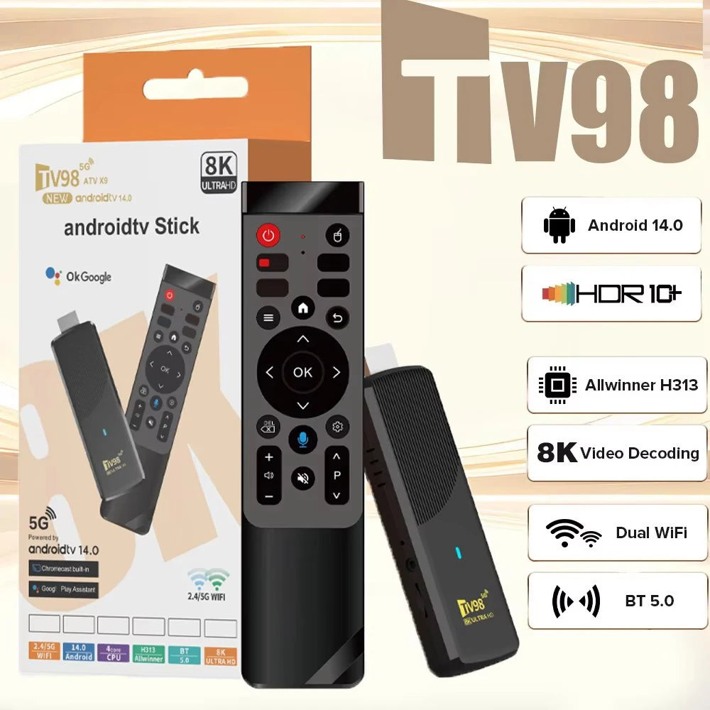 TV98 ATV X9 TV Stick Android14 Smart Allwinner H313 Quad core HD 8K 4K Media Player 4G 5G Dual Wifi Voice Remote iptv