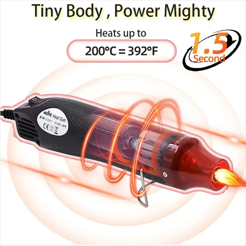 300W Electrical Mini Heat Gun Handheld Hot Air Gun with 300PCS Heat Shrink Butt for DIY Craft Embossing Shrink Wrapping PVC