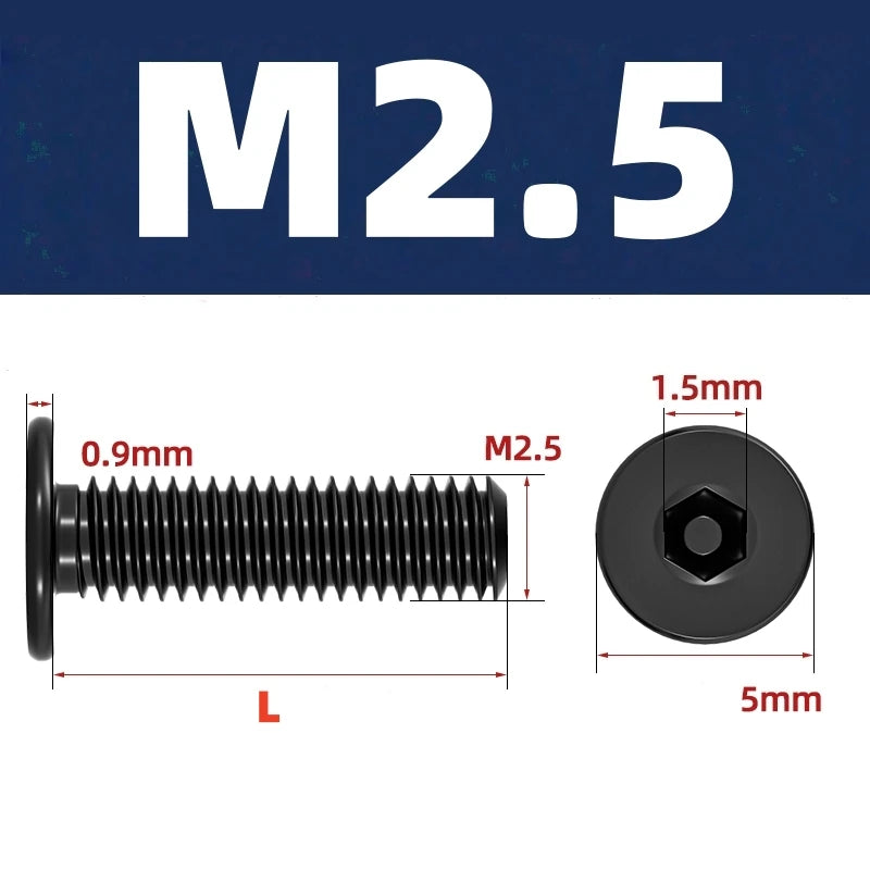 M2 M3 M4 M5 M6 M8 Black 304 Stainless Steel Low Profile Socket Head Cap Screws Hex Key Bolts Ultra Thin Flat Head Allen Hexagon