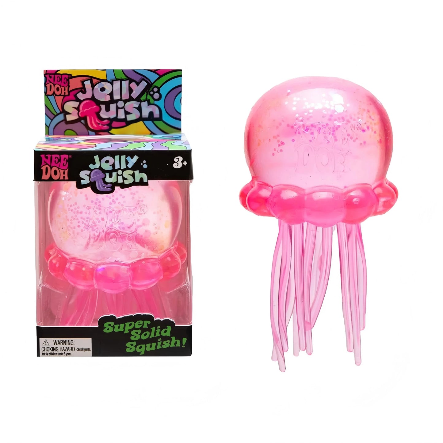 Schylling Nee Doh Jellyfish & Cube Squish Toy, Soft Jelly Squeeze Stress Relief Fidget Toy, Sensory NeeDoh for Kids & Adults