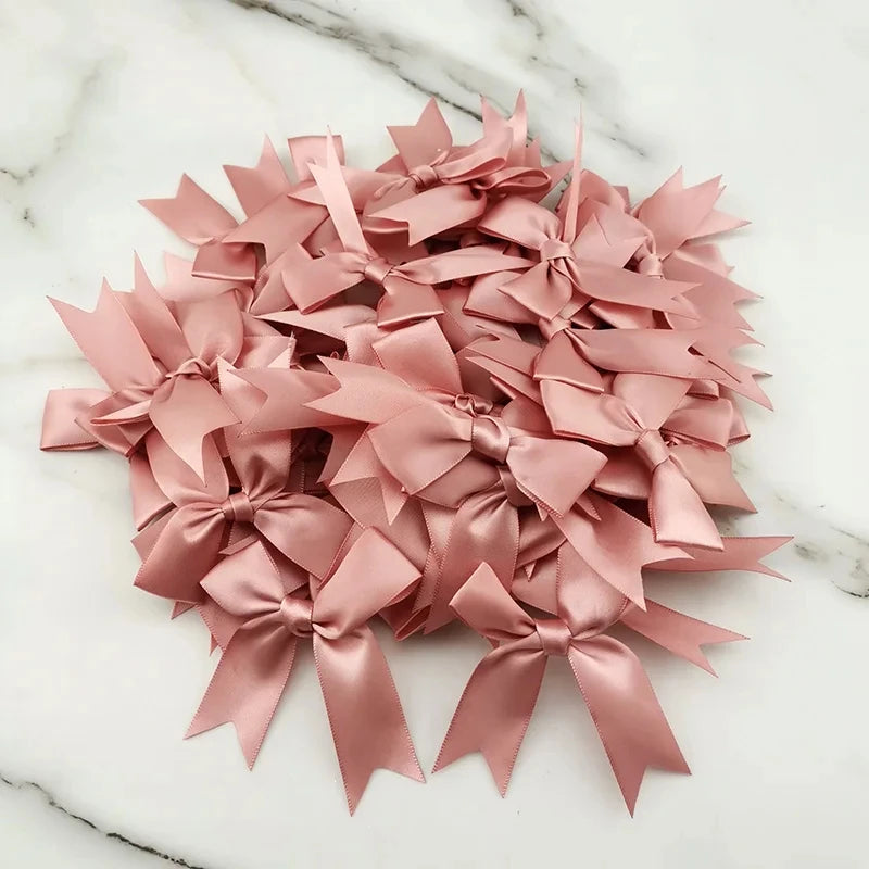 (50pcs) 1 Inch Fresh Pink Ribbon Bows Polyester Satin Bow Flower DIY Craft Decoration