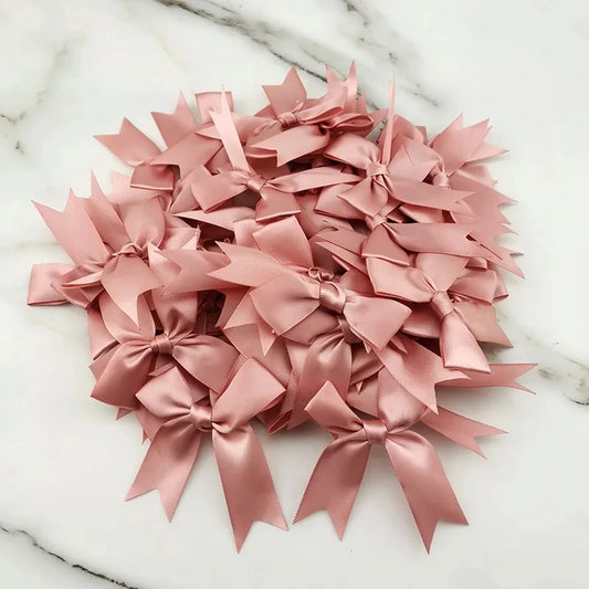 (50pcs) 1 Inch Fresh Pink Ribbon Bows Polyester Satin Bow Flower DIY Craft Decoration