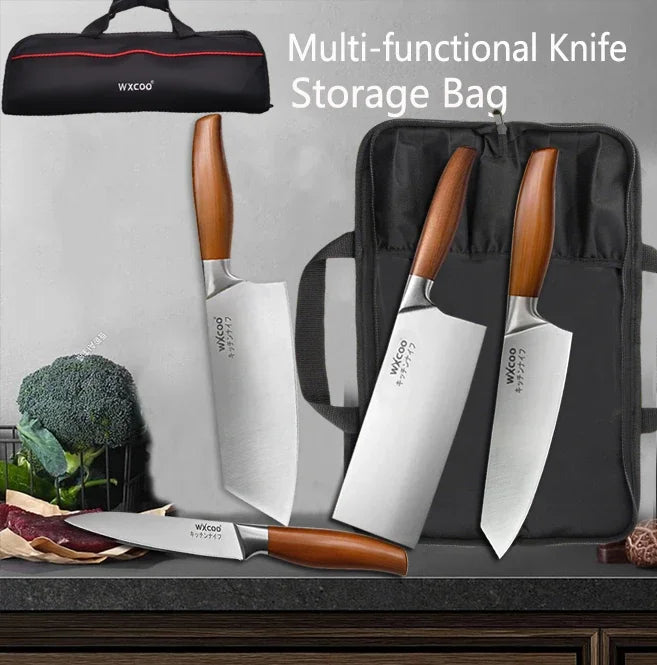 WXCOO Professional Knives Utility Japanese Chef's Knife Stainless Steel Fish Boning Fruit Slicing BBQ Cutter Kitchen Bag