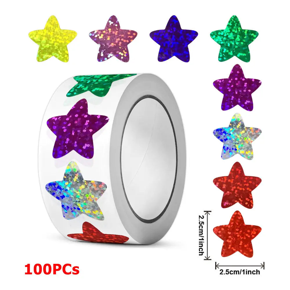 500/1000PCs Colorful Star Adhesive Stickers Kawaii Animal Scrapbook Reward Sticker Roll Labels for Kids Gift DIY Art Supplies