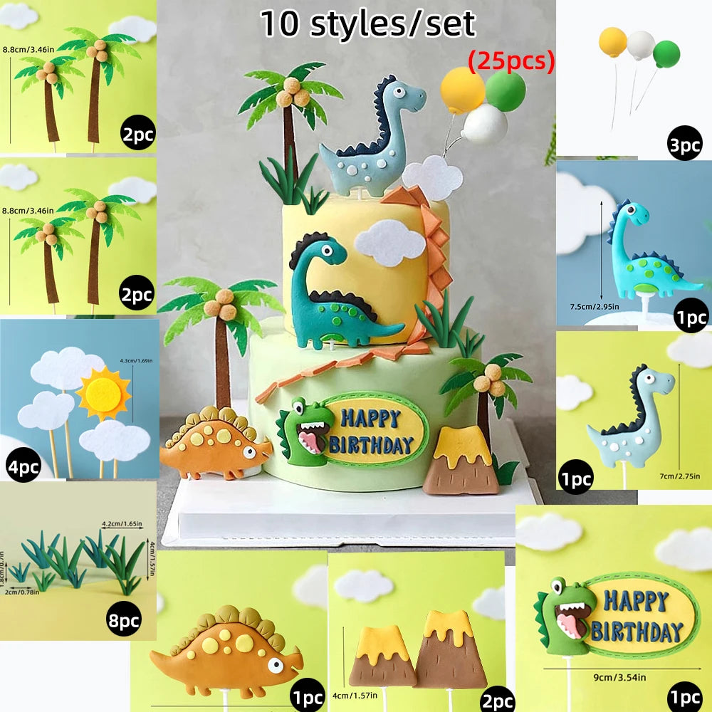 Jurassic Dinosaur Cake Topper Tyrannosaurus Rex Triceratops Pterosaur for Kids Happy Birthday Party Decoration Baby Shower Decor