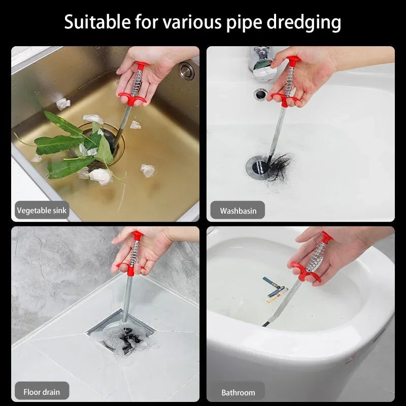 60cm Spring Pipe Dredging Tools, Drain Snake, Drain Cleaner Sticks Clog Remover Cleaning Household for KitchenBending sink tool
