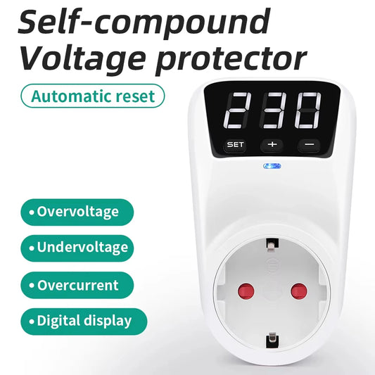 Automatic Voltage Protector Switch 16A 230V Adjustable Power Surge Protection EU Socket Type Volt Safe For Home Appliances