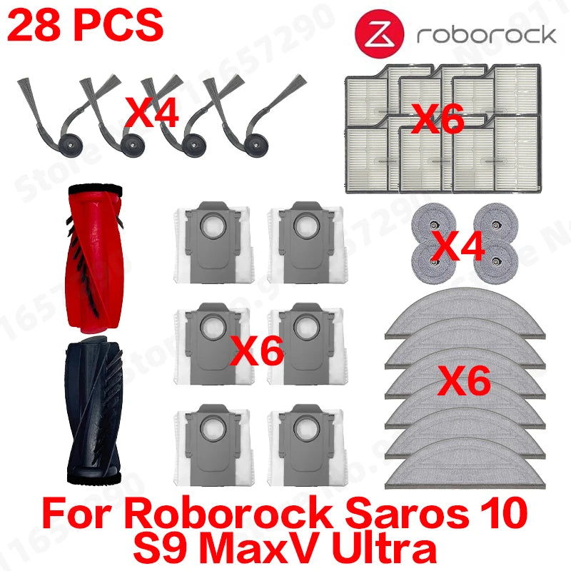 Replacement Parts Compatible for Roborock Saros 10 / S9 MaxV Ultra Main Roller Side Brush HEPA Filter Mop Cloth Dust Bag