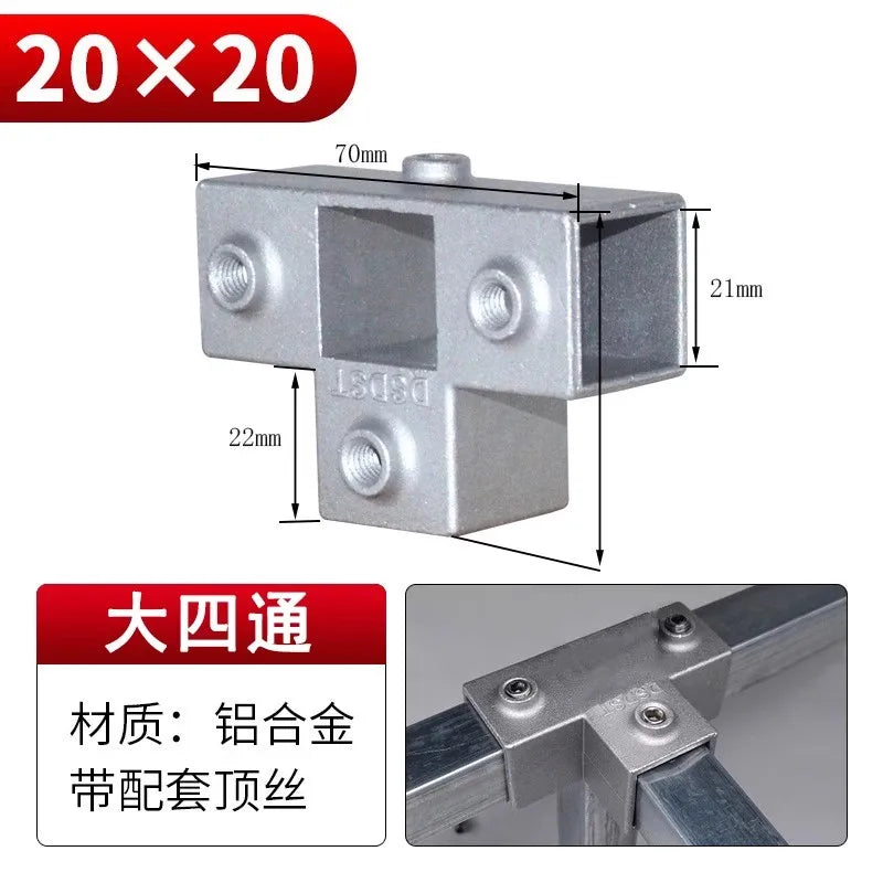 20/25/30mm Square Tube Connectors Galvanized Aluminum Alloy Square Tube Connector Tee Fasteners Square Steel Fixed Clips