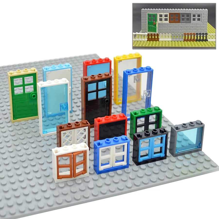 City Window Building Blocks MOC House Door Frame Glass Bricks Parts Compatible 60594  60616 60621 60596 MOC Educational Parts Fo