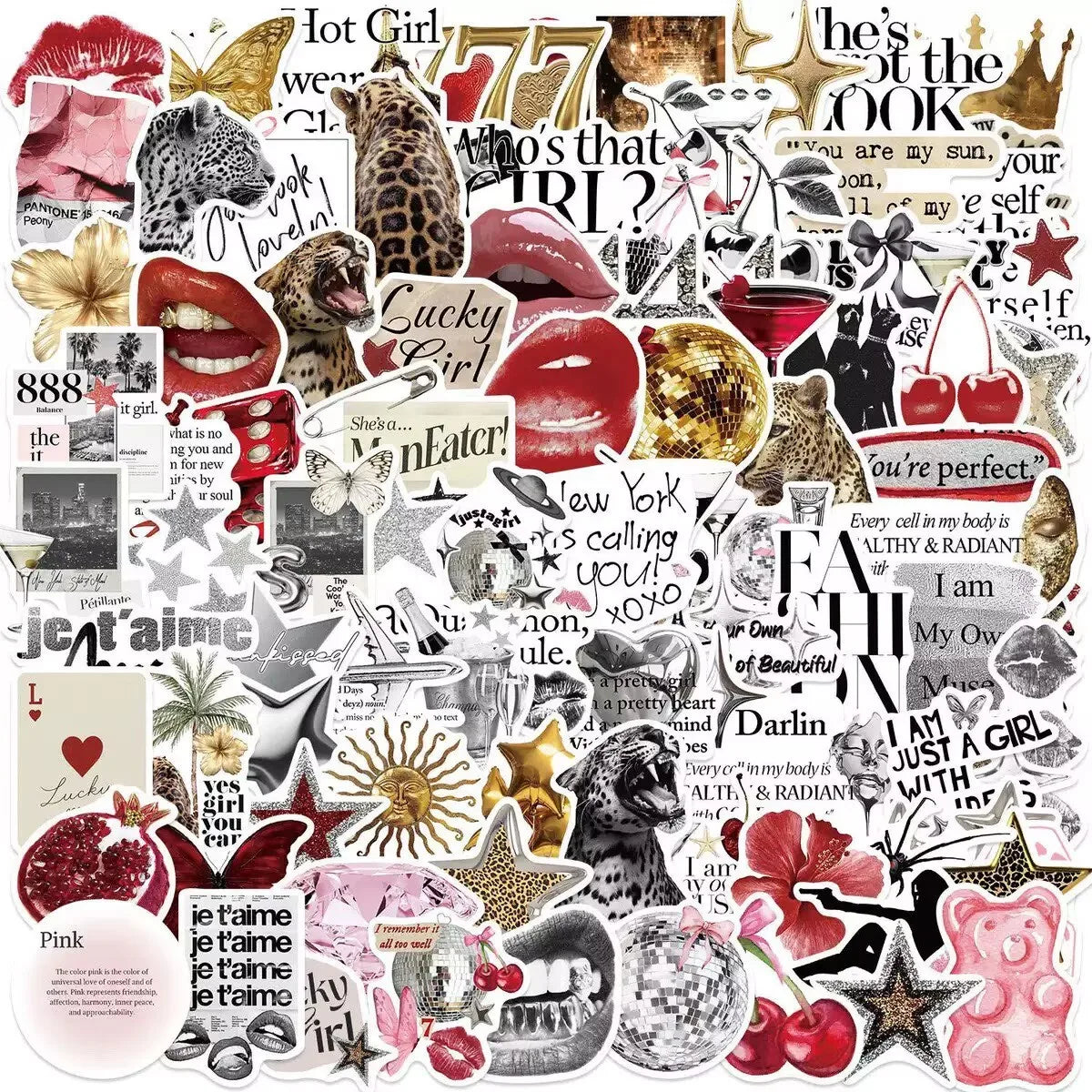 50/100pcs Cute Y2K Golden Silver Lucky Girl Stickers Decals For Phone Laptop Notebook Suitcase Skateboard DIY Aesthetic Sticker