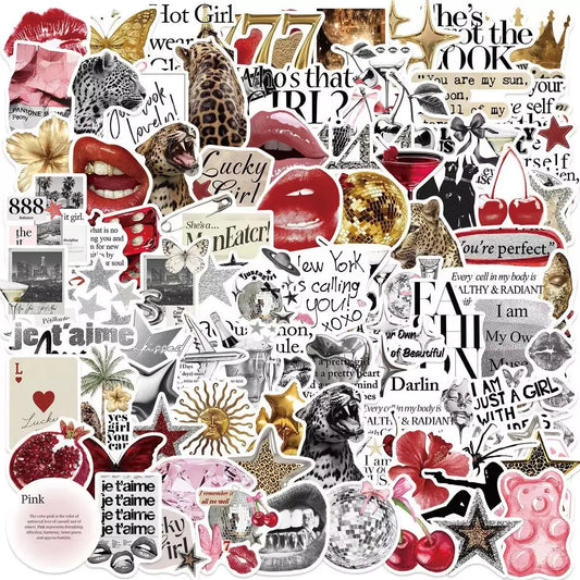 50/100pcs Cute Y2K Golden Silver Lucky Girl Stickers Decals For Phone Laptop Notebook Suitcase Skateboard DIY Aesthetic Sticker