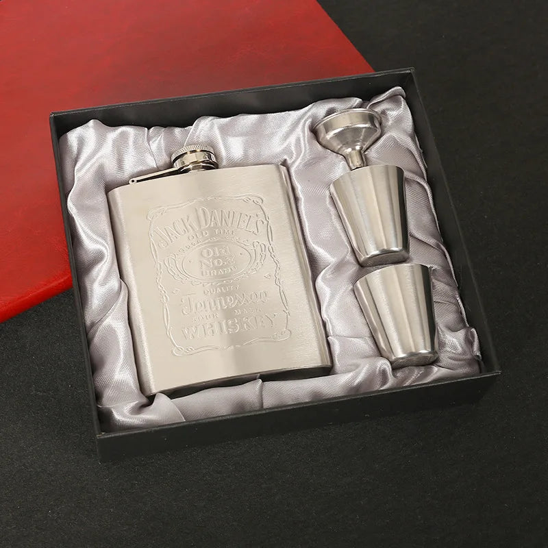 JUSTINLAU 7/8oz Portable Pocket Hip Flask Stainless Steel Whisky Flask Drink Alcohol Container Gift Box Vodka Drinking Bottles