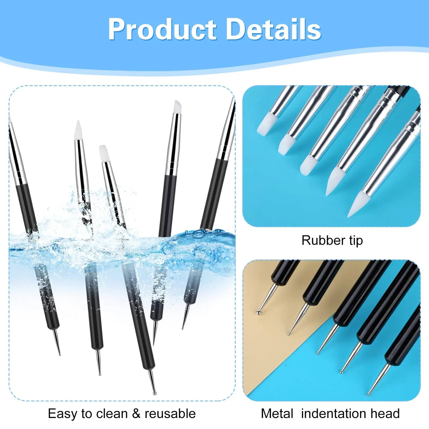 5 Pcs Clay Sculpting Tools, Silicone Polymer Clay Tools Soft Rubber Tip Paint Brush Clay Modelling Carving Dotting Tool