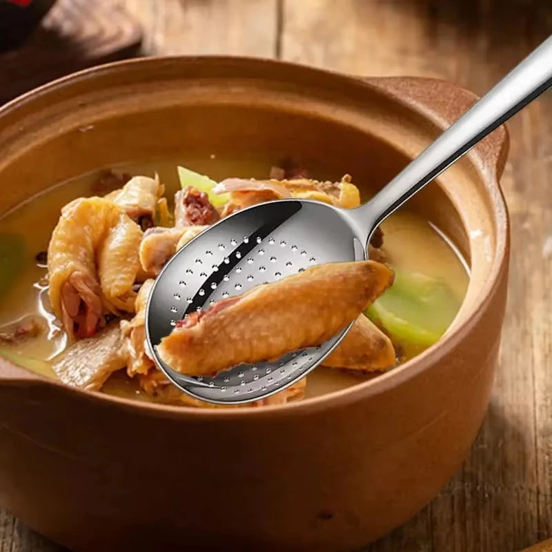 Stainless Steel Filter Soup Spoon Drain Hole Heat Insulated Handle Kitchen Utensils For Daily Use For Serving Soup Rice Serving
