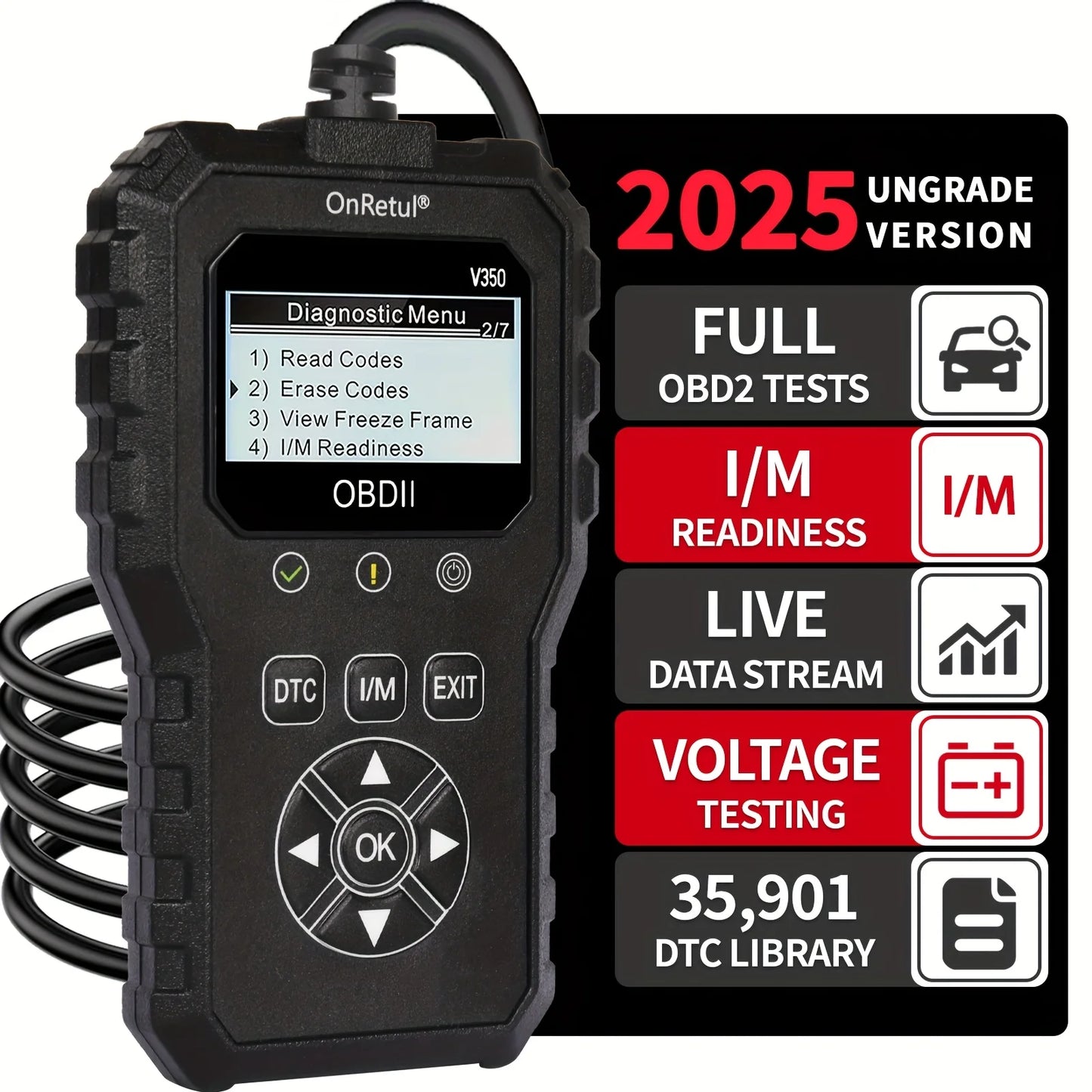 Advanced Obd2 Scanner V350 - Handheld Diagnostic Tool for All Vehicles, Reads Engine Faults, Tests Battery, Analyzes and Tests Engine Performance, 350+ Readiness Check Codes, Dtc Book, 35, 901+ Readiness Check Codes, Vehicle