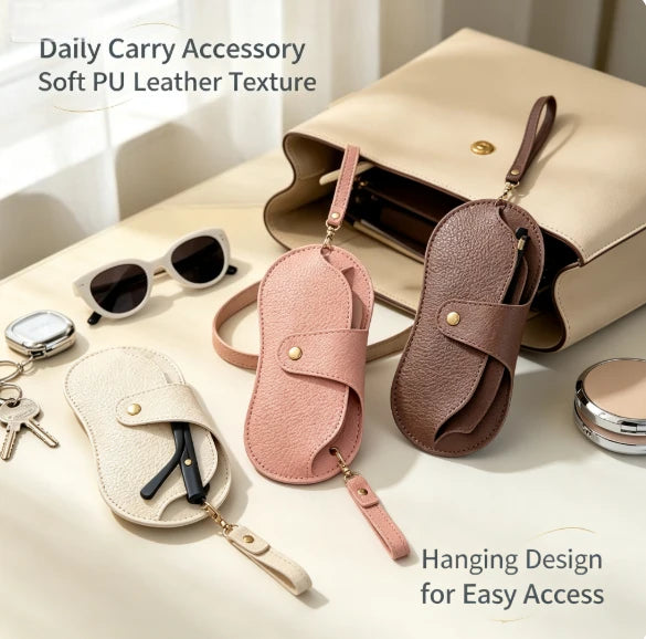 PU Leather Glasses Bag Portable Eyewear Storage Pouch Hanging Neck Sunglasses Case with Keychain for Women Men Travel