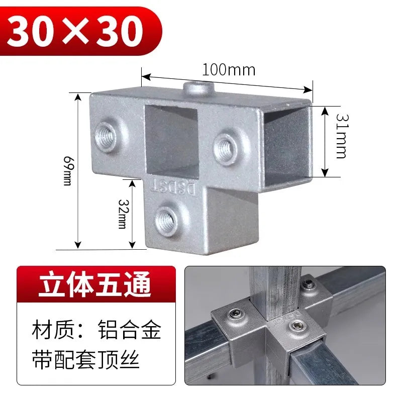 20/25/30mm Square Tube Connectors Galvanized Aluminum Alloy Square Tube Connector Tee Fasteners Square Steel Fixed Clips