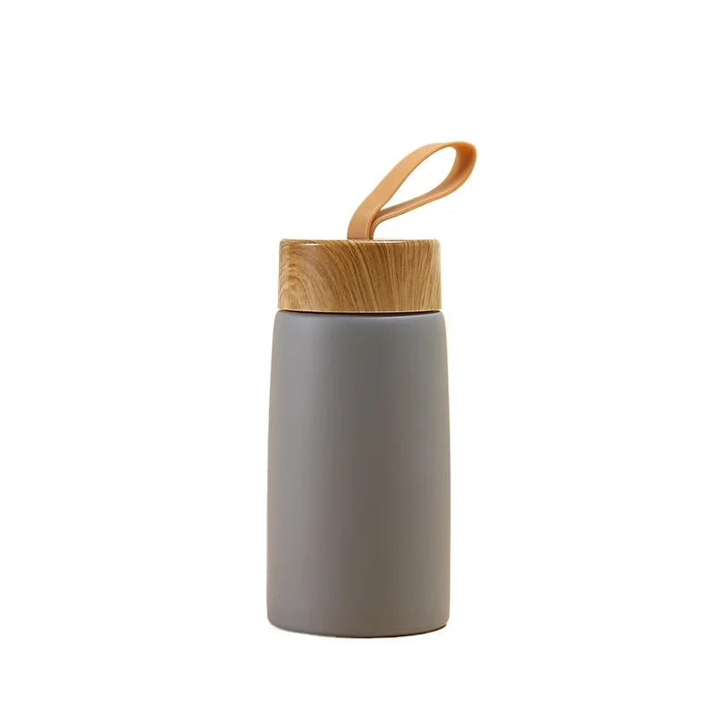 New Style Mini Thermos Cup Creative Wood Grain Cover Portable Vacuum Stainless Steel Water Cup Student High Value Pocket Cup