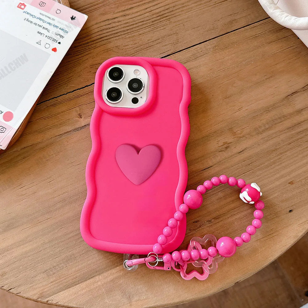 3D Love Heart Wave Border Soft Case For iPhone 16 15 14 Plus 13 12 11 Pro Max X XR XS MAX 6S 6 7 8 Plus SE2 SE3 SE 2020 Cover