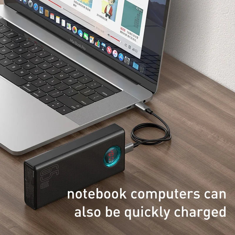 Baseus Power Bank 30000mAh 65W PD3.0 Quick Charging 3.0 FCP SCP Portable External for iPhone 16 15 14 Laptop Tablet Power Bank