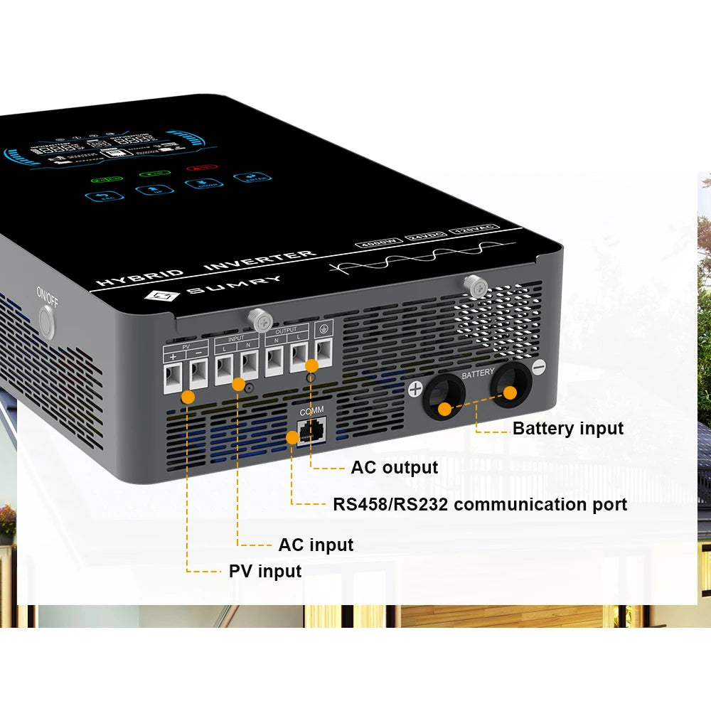 SUMRY 4KW 6KW 120V Off Grid Solar Inverter 24V 140A 5600W MPPT Charger Pure Sine Wave Home Inverter 6.25 Inch LCD Display