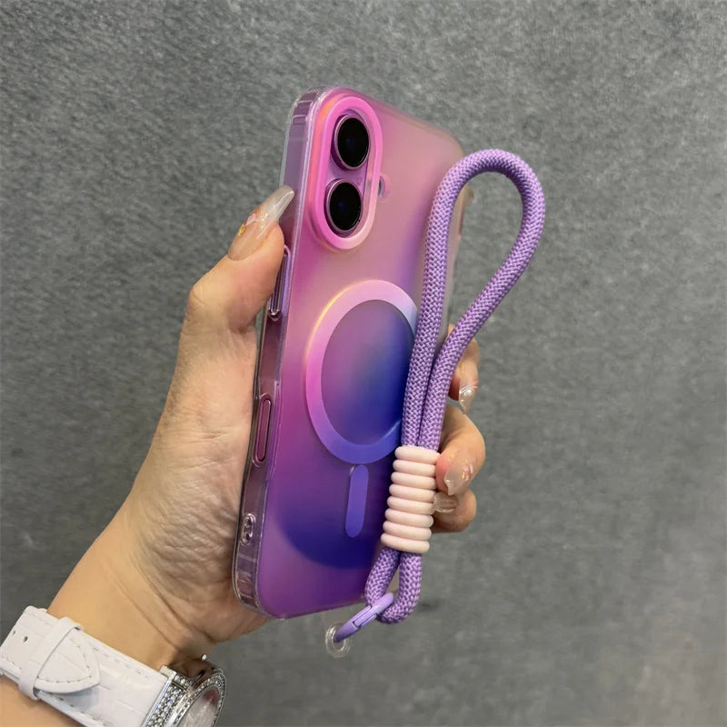 Ink Clashing Colours Chameleon for Magsafe Lanyard Case for iPhone 16 Pro 15 14 16 Pro Max 13 Magnetic Shockproof Soft Cover