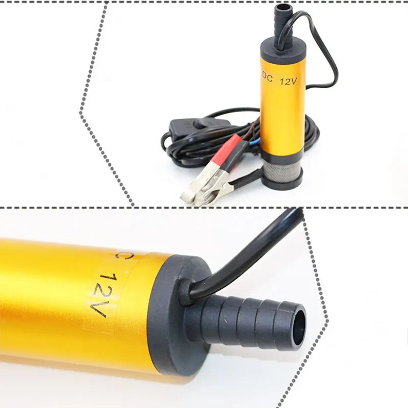 12V/24V DC Mini Portable Electric Submersible Pump - 12L/min, Aluminum Alloy Shell, Fuel/Diesel/Oil/Water Transfer
