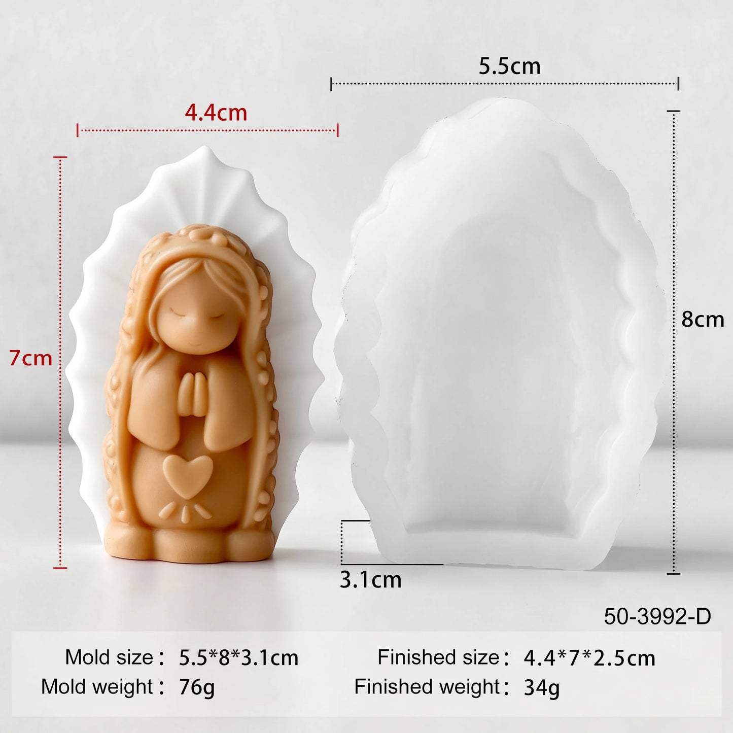 Praying Girl Candle Silicone Mold Prayer Virgin Mary Aroma Soap Plaster Wax Clay Craft Ornaments Making Mold Home Decor