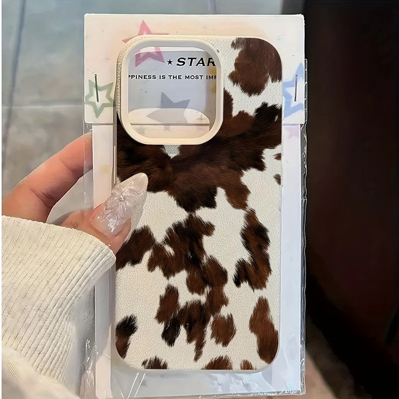 Creative Milk Cow Pattern Lychee Texture Phone Case For iPhone 17 16 15 14 13 12 11 Pro Max 17 Air 15 Plus X XS 16E Soft Cover