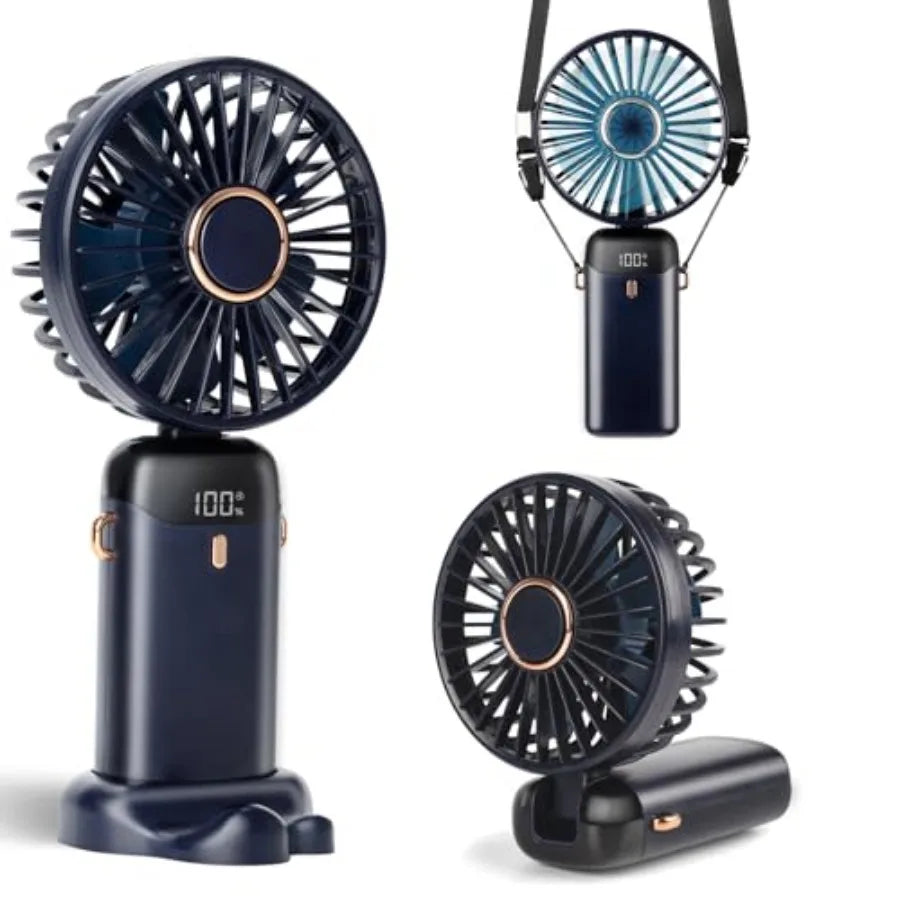 Portable Handheld Fan, 12 hours, Upgrade 3200mAh Portable Fan with LED Display, 90° Foldable, 5 Speed Wind, Hand Held/Neck/Desk
